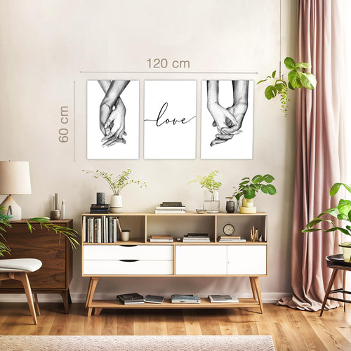Novart Bilder Set Love - KEIN EXTRA RAHMEN BENÖTIGT - Wandbilder für Wohnzimmer Schlafzimmer Büro - 3 Teilig Deko Hände - N037336a
