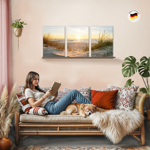 Novart Bilder Set Landschaft - KEIN EXTRA RAHMEN BENÖTIGT - Wandbilder für Wohnzimmer Schlafzimmer Büro - 3 Teilig Deko Strandweg - N034736a