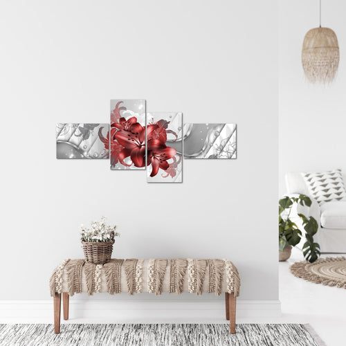 Runa Art Wandbilder Set XXL Blumen LilienWohnzimmer Schlafzimmer Rot Weiß 4 Teilig - Made in Germany - 016545b