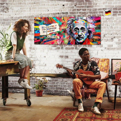 Runa Art Wandbild XXL Einstein Street Art Wohnzimmer Schlafzimmer 200 x 80 cm Bunt 5 Teilig - Made in Germany - 044955a