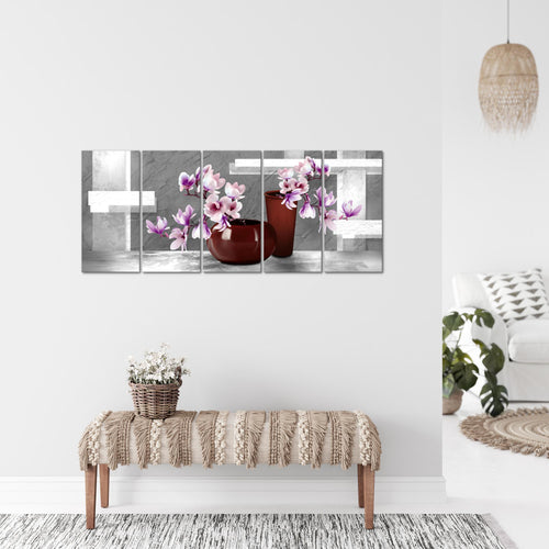 Runa Art Bild Blumen Abstrakt Wandbilder auf Vlies Leinwand 5 Teilig Wanddekoration Wohnzimmer Schlafzimmer 035256c