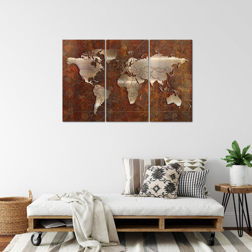 Runa Art Wandbilder Weltkarte Bild XXL Büro Wohnzimmer Braun Antik Vintage 120 x 80 cm 3 Teilig 109031a