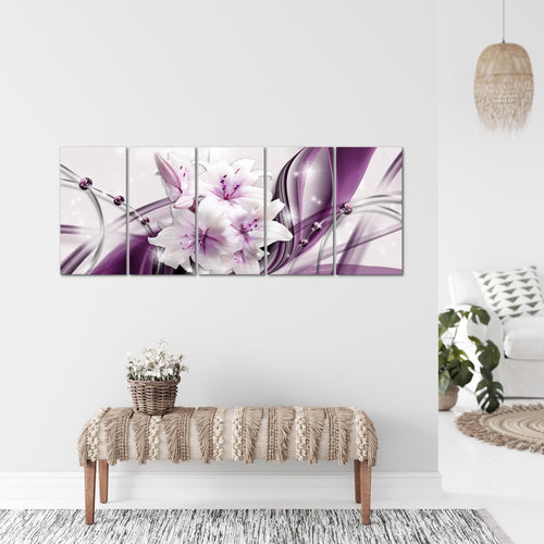 Runa Art Wandbild XXL Blumen Lilien Wohnzimmer Schlafzimmer 200 x 80 cm Lila 5 Teilig - Made in Germany - 017155a