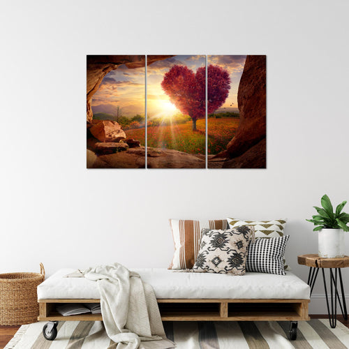 Runa Art Wandbilder Natur Gebirge Bild XXL Wohnzimmer Schlafzimmer Beige Rosa Baum Herz 120 x 80 cm 3 Teilig 607631c