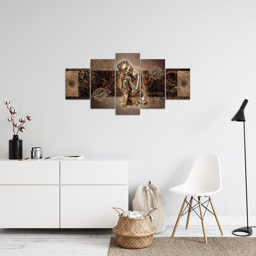 Runa Art Bild Wohnzimmer Schlafzimmer Buddha Zen 5 Teilig Feng Shui Braun Wandbilder auf Vlies Leinwand 041353b