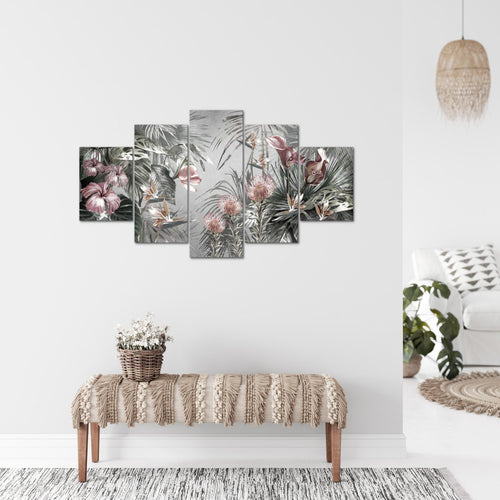 Runa Art Bild Wohnzimmer Schlafzimmer Blumen 5 Teilig Vintage Natur Grau Wandbilder auf Vlies Leinwand 043353c