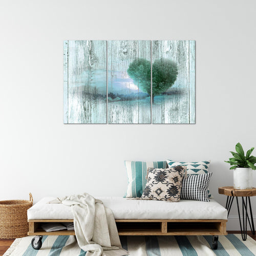 Runa Art Wandbilder Herbst Vintage Bild XXL Wohnzimmer Schlafzimmer Türkis Baum Herz 120 x 80 cm 3 Teilig 606531b