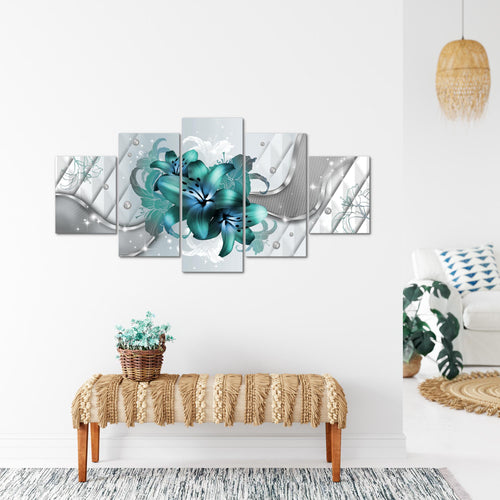 Runa Art - Bilder Blumen Lilien 200 x 100 cm 5 Teilig XXL Wanddekoration Design Türkis 017351a