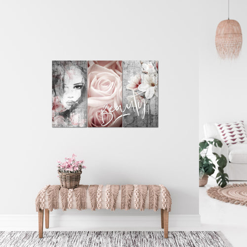 Runa Art Wandbilder Blumen Vintage Bild XXL Wohnzimmer Schlafzimmer Bunt Frau 120 x 80 cm 3 Teilig 039331a