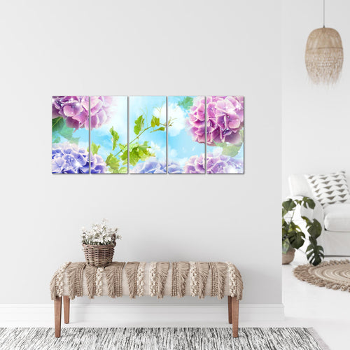 Runa Art Bild Blumen Hortensien Wandbilder auf Vlies Leinwand 5 Teilig Wanddekoration Wohnzimmer Schlafzimmer 017556c