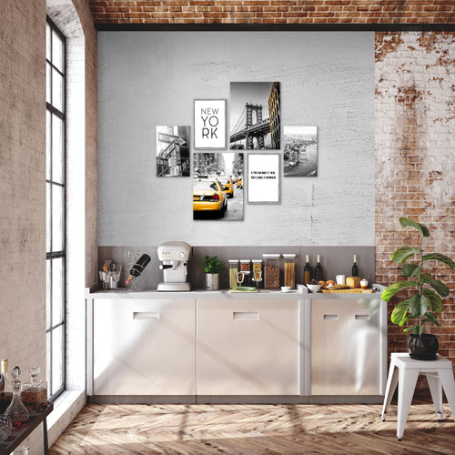 Novart Wandbilder Set New York City Taxi Gelb Grau - KEIN EXTRA RAHMEN BENÖTIGT -  Modern Deko  - Wohnzimmer Schlafzimmer N006363a