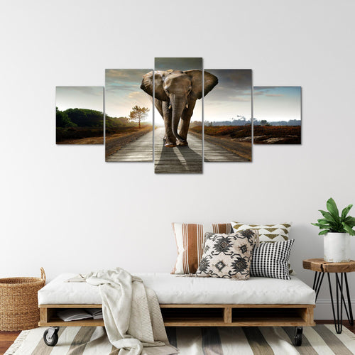 Runa Art - Bilder Afrika Elefant 200 x 100 cm 5 Teilig XXL Wanddekoration Design Braun 042651a