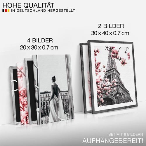 Novart Wandbilder Set Paris Fashion - KEIN EXTRA RAHMEN BENÖTIGT -  Modern Deko  - Wohnzimmer Mädchen Teenager N021663a