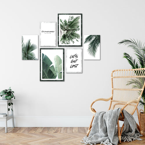 Novart Wandbilder Set Palmen Grün - KEIN EXTRA RAHMEN BENÖTIGT -  Modern Deko  - Wohnzimmer Schlafzimmer N014763a