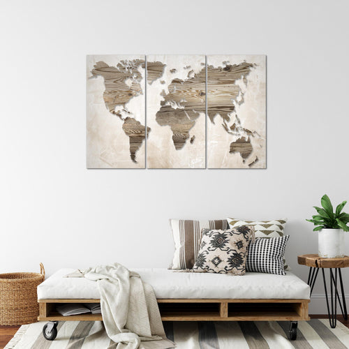 Runa Art Wandbilder Weltkarte Bild XXL Büro Wohnzimmer Beige Braun Abstrakt 120 x 80 cm 3 Teilig 035031a