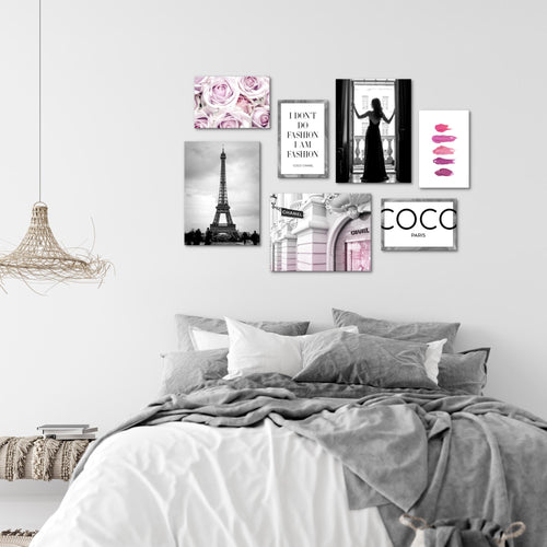 Novart Wandbilder Fashion - KOMPLETT AUFHÄNGFERTIG - Coco Wohnzimmer Mädchen Teenager - 7 Moderne Mood-Bilder - N015671a