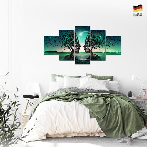 Runa Art - Bilder Liebespaar 200 x 100 cm 5 Teilig XXL Wanddekoration Design Türkis 044851a