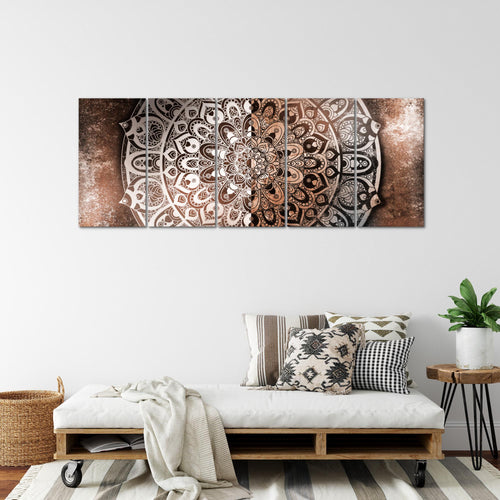 Runa Art Wandbild XXL Mandala Abstrakt Wohnzimmer Schlafzimmer 200 x 80 cm Beige Braun 5 Teilig - Made in Germany - 040155c