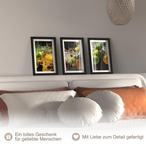 Novart Bilder mit Rahmen Früchte - Küche Wanddeko - 3 Bilder Set Grün - N100530aR2