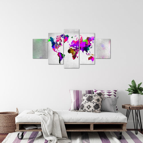 Runa Art Bild Büro Wohnzimmer Weltkarte 5 Teilig Kontinente Stein Bunt Wandbilder auf Vlies Leinwand 108853c