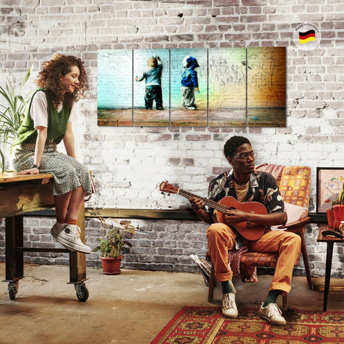 Runa Art Wandbild XXL Kinder Graffiti Babyzimmer Spielzimmer 200 x 80 cm Bunt 5 Teilig - Made in Germany - 039255a