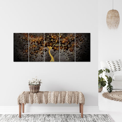 Runa Art Wandbild XXL Blumen Wohnzimmer Schlafzimmer 200 x 80 cm Schwarz Gold 5 Teilig - Made in Germany - 039755c