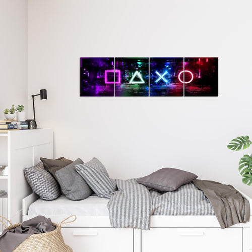 Runa Art Bilder Set 4 Teilig Gamer Wandbilder XXL Kinderzimmer 160 x 50 cm Formen Modern 038846a