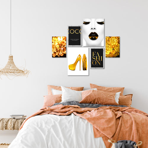 Novart Wandbilder Set Fashion Schwarz Weiss - KEIN EXTRA RAHMEN BENÖTIGT -  Modern Deko  - Wohnzimmer Mädchen Teenager N002263b