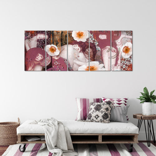 Runa Art Wandbild XXL Collage Gustav Klimt Wohnzimmer 200 x 80 cm Rosa 5 Teilig - Made in Germany - 018555b