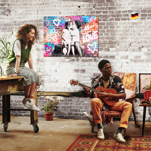 Runa Art Wandbilder the First Kiss Bild XXL Wohnzimmer Schlafzimmer Bunt Streetart Graffiti 120 x 80 cm 3 Teilig 044631a