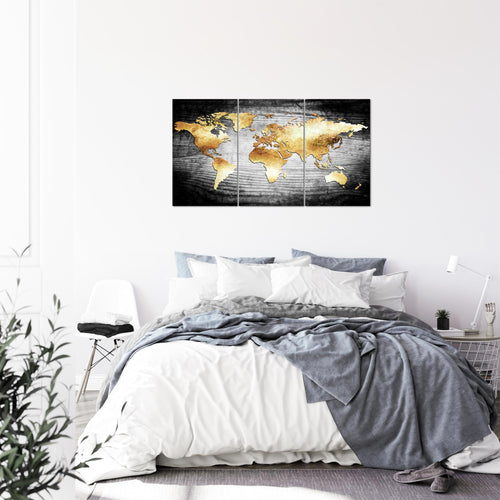 Runa Art Wandbilder Weltkarte Bild XXL Wohnzimmer Schlafzimmer Büro Weltkarte Gold 40 x 80 cm - 3 Bilder 3 Teilig 057631a