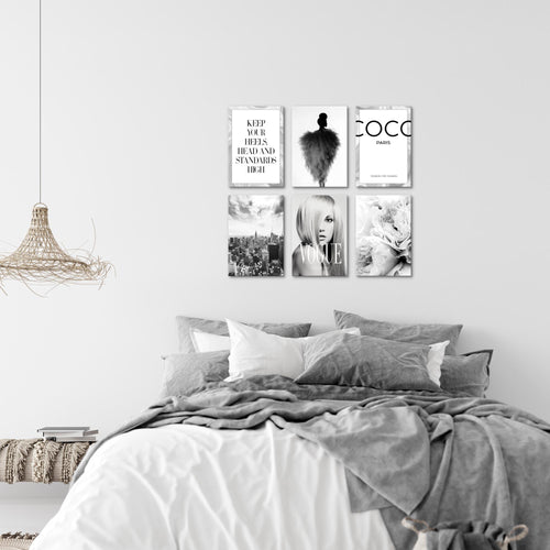 Novart Wandbilder Set Fashion - KOMPLETT AUFHÄNGFERTIG - Made in Germany - Moderne Bilder  Wohnzimmer Mädchen Teenager - N002164a