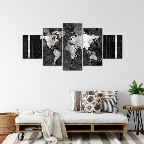 Runa Art - Bilder Weltkarte 200 x 100 cm 5 Teilig XXL Wanddekoration Design Schwarz 107351a