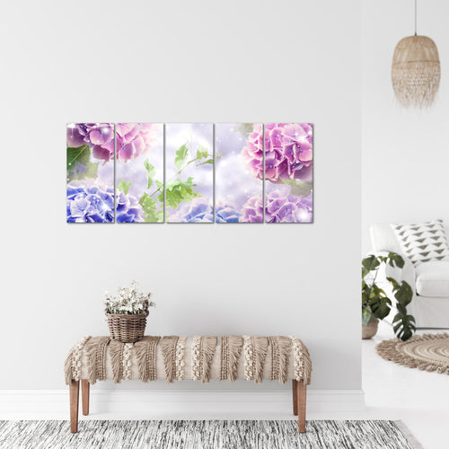 Runa Art Bild Blumen Hortensien Wandbilder auf Vlies Leinwand 5 Teilig Wanddekoration Wohnzimmer Schlafzimmer 017456b