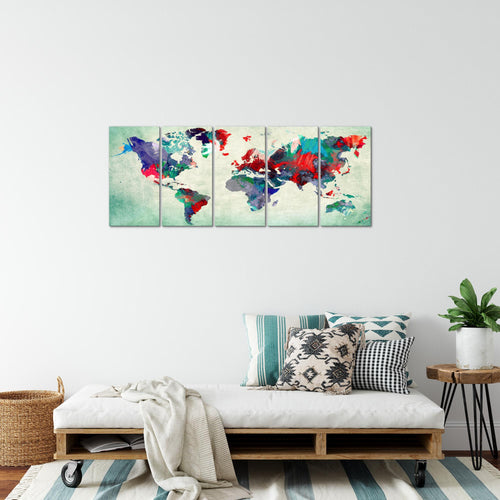 Runa Art Bild Weltkarte Wandbilder auf Vlies Leinwand 5 Teilig Wanddekoration Büro Wohnzimmer 105156b