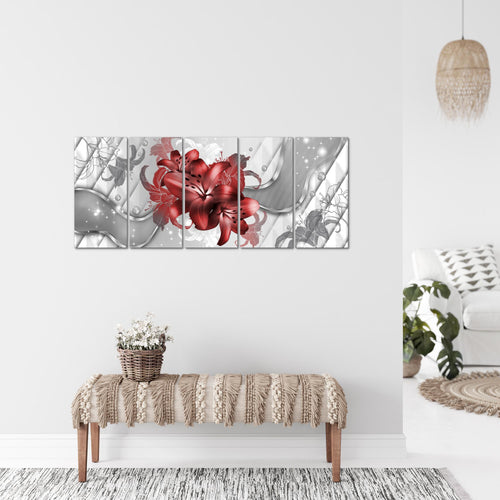 Runa Art Bild Blumen Lilien Wandbilder auf Vlies Leinwand 5 Teilig Wanddekoration Wohnzimmer Schlafzimmer 016556b