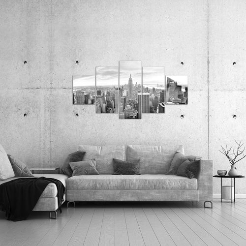 Runa Art Bild Wohnzimmer Büro New York Skyline 5 Teilig Städte Schwarz Weiss Wandbilder auf Vlies Leinwand 010253c