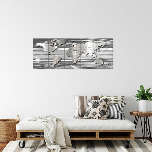 Runa Art Bild Weltkarte Wandbilder auf Vlies Leinwand 5 Teilig Wanddekoration Büro Wohnzimmer 107956b