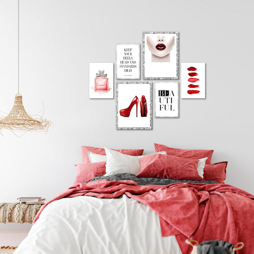 Novart Wandbilder Set Fashion Beauty - KEIN EXTRA RAHMEN BENÖTIGT -  Modern Deko  - Wohnzimmer Mädchen Teenager N018963a