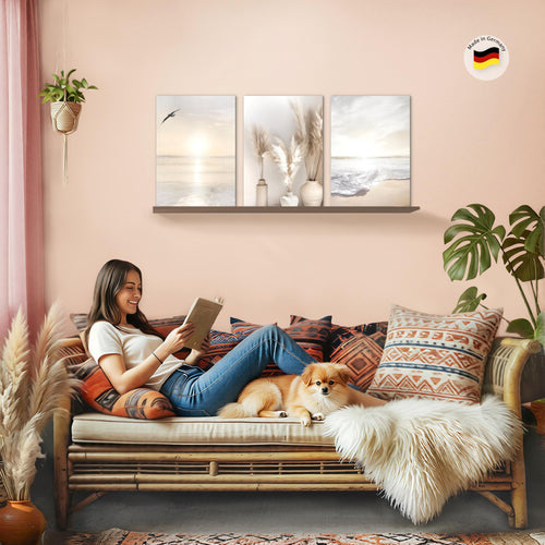 Novart Bilder Set Landschaft - KEIN EXTRA RAHMEN BENÖTIGT - Wandbilder für Wohnzimmer Schlafzimmer Büro - 3 Teilig Deko Vogel - N029436a