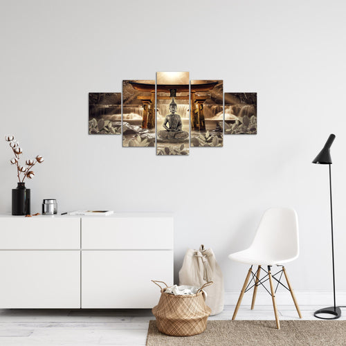 Runa Art Bild Wohnzimmer Schlafzimmer Feng Shui Buddha 5 Teilig Wellness Zen Braun Wandbilder auf Vlies Leinwand 036453b