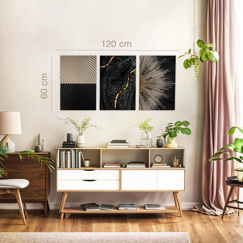 Novart Bilder Set Abstrakt - KEIN EXTRA RAHMEN BENÖTIGT - Wandbilder für Wohnzimmer Schlafzimmer Büro - 3 Teilig Deko Natur - N035236a