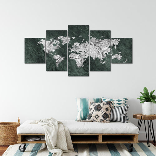 Runa Art - Bilder Weltkarte 200 x 100 cm 5 Teilig XXL Wanddekoration Design Grün 002951c