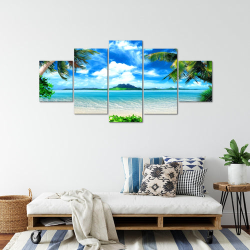 Runa Art - Bilder Landschaft 200 x 100 cm 5 Teilig XXL Wanddekoration Design Strand Himmelblau 603351a