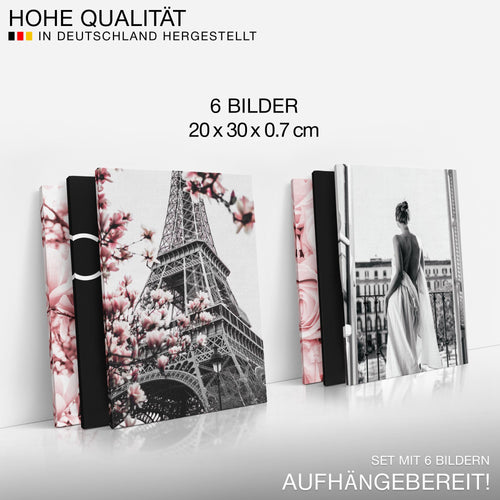 Novart Wandbilder Set Fashion Paris - KOMPLETT AUFHÄNGFERTIG - Made in Germany - Moderne Bilder  Wohnzimmer Mädchen Teenager - N008364a