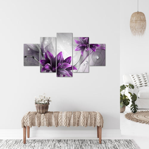 Runa Art Bild Wohnzimmer Schlafzimmer Blumen Lilien 5 Teilig Abstrakt Grau Violett Wandbilder auf Vlies Leinwand 036853b