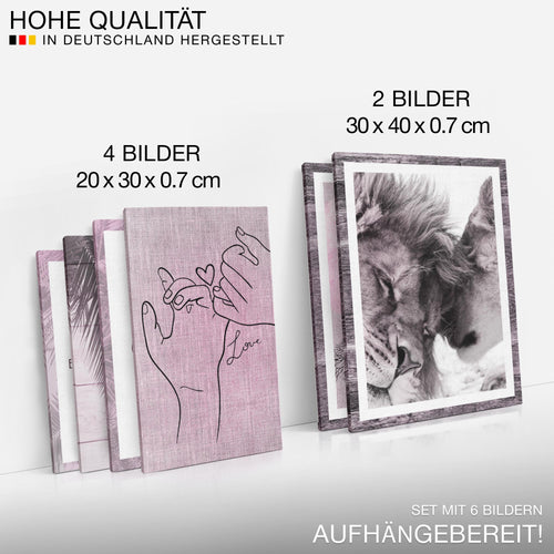 Novart Wandbilder Set Löwen Liebe Natur - KEIN EXTRA RAHMEN BENÖTIGT -  Modern Deko  - Wohnzimmer Schlafzimmer N018563b