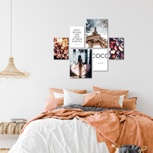 Novart Wandbilder Set Fashion Paris Coco - KEIN EXTRA RAHMEN BENÖTIGT -  Modern Deko  - Wohnzimmer Mädchen Teenager N008263a