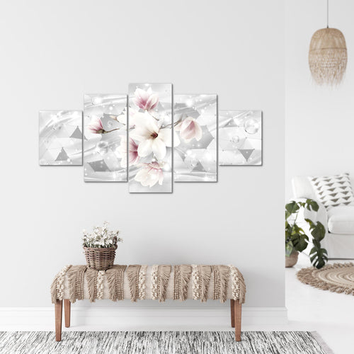 Runa Art - Bilder Blumen Magnolien 200 x 100 cm 5 Teilig XXL Wanddekoration Design Grau 017051c