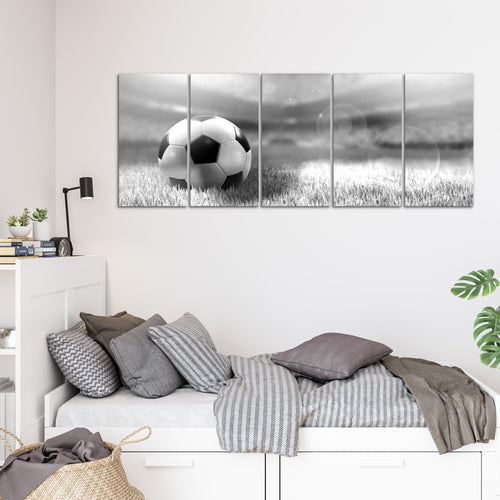 Runa Art Wandbild XXL Fussball Wohnzimmer Schlafzimmer 200 x 80 cm Grau 5 Teilig - Made in Germany - 402455b